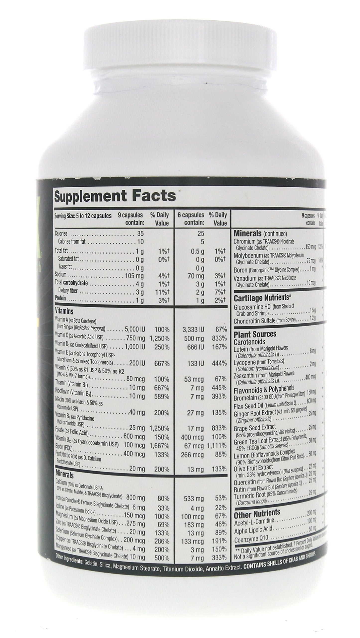 Supplement facts showing 44 nutrients in Nutriex Sport multivitamin