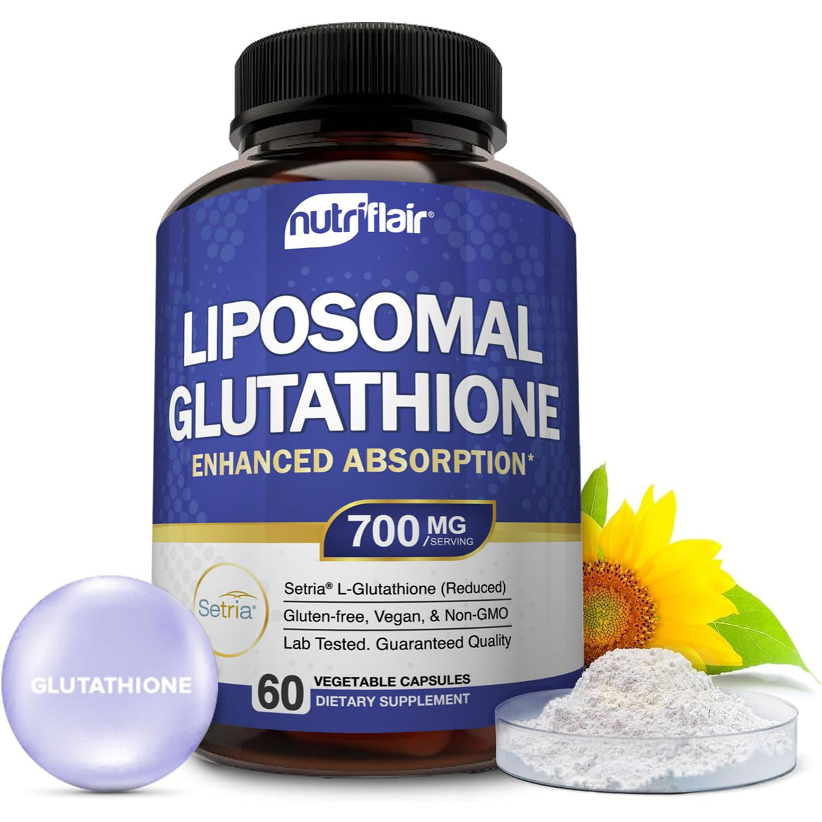NutriFlair Liposomal Glutathione 700mg 60 capsules product shot