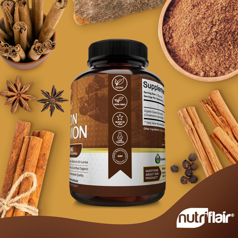Close-up of NutriFlair Ceylon Cinnamon capsules