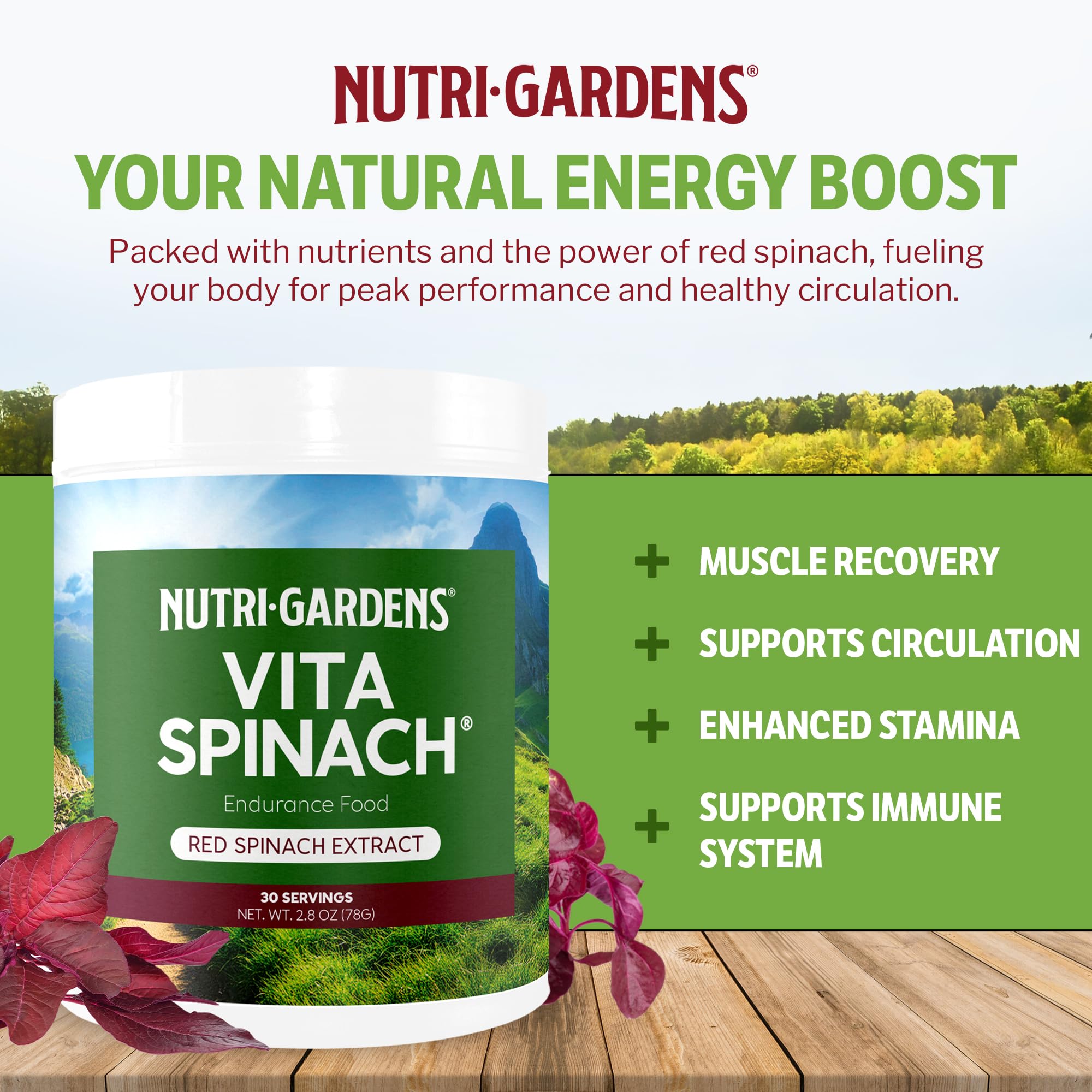 NutriGardens Vita Spinach Powder label focuses on one-ingredient formulation.