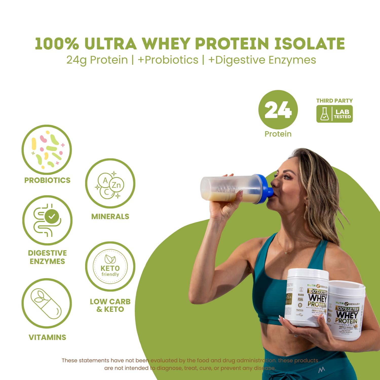 Back label of Nutrigenius+ Peanut Butter protein powder