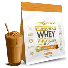 Front view of Nutrigenius+ Peanut Butter Protein Source packaging