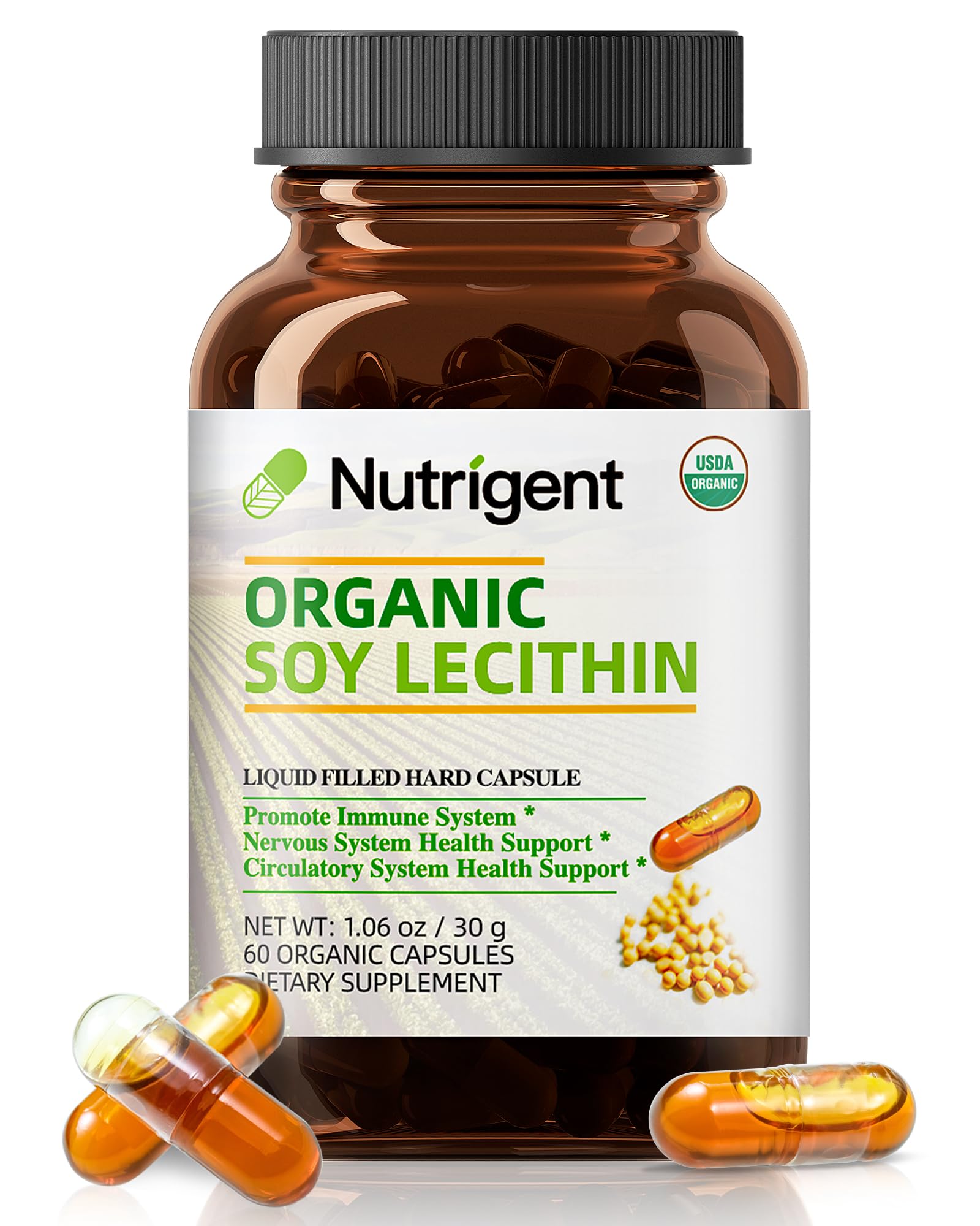 Nutrigent Organic Soy Lecithin 800 mg liquid capsules bottle