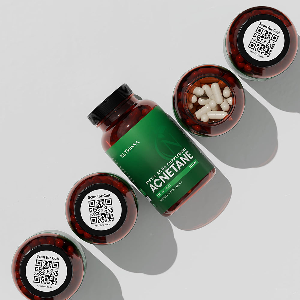 Close-up of Nutriissa ACNEtane vegan capsules