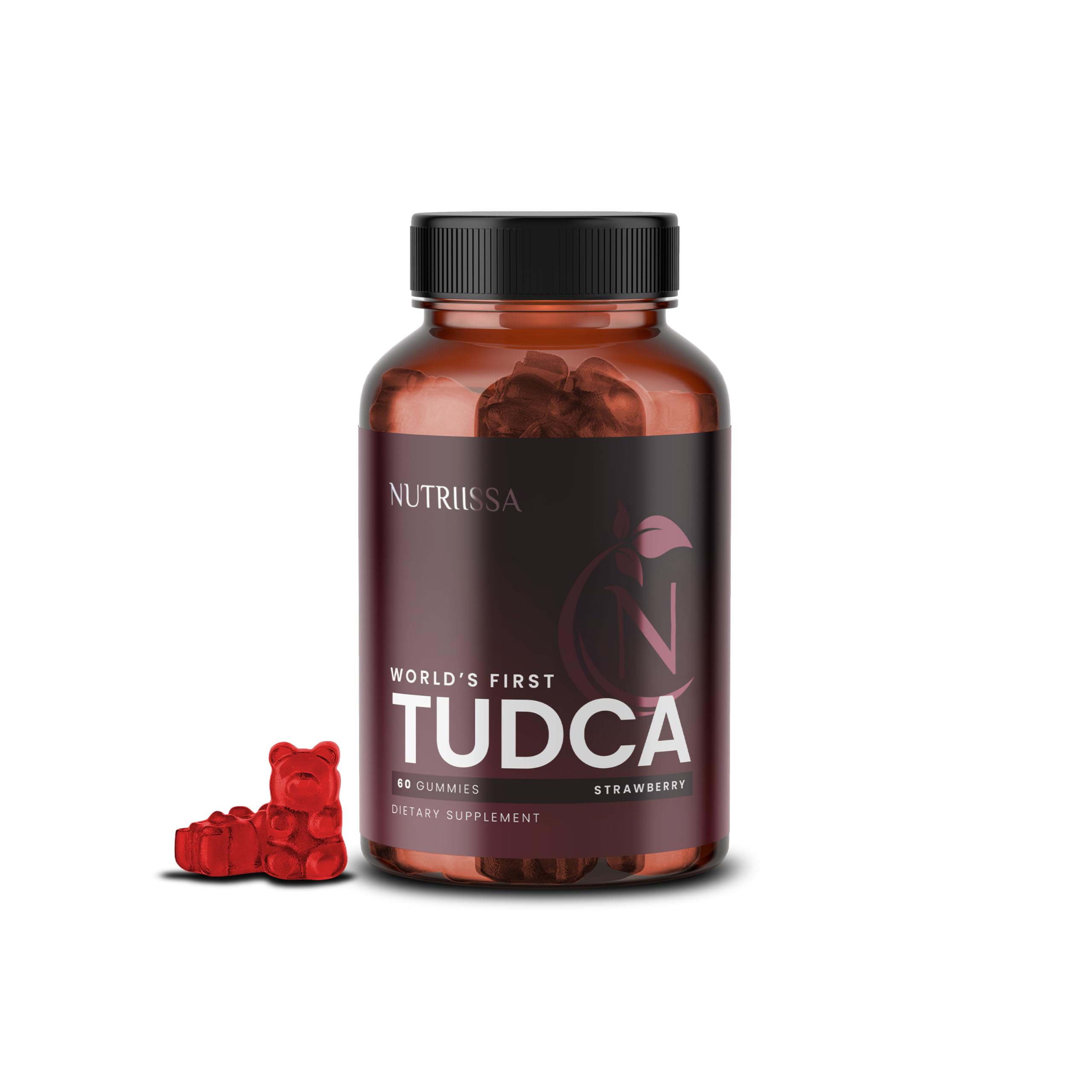 Nutriissa TUDCA Gummies bottle front with 60 strawberry vegan gummies
