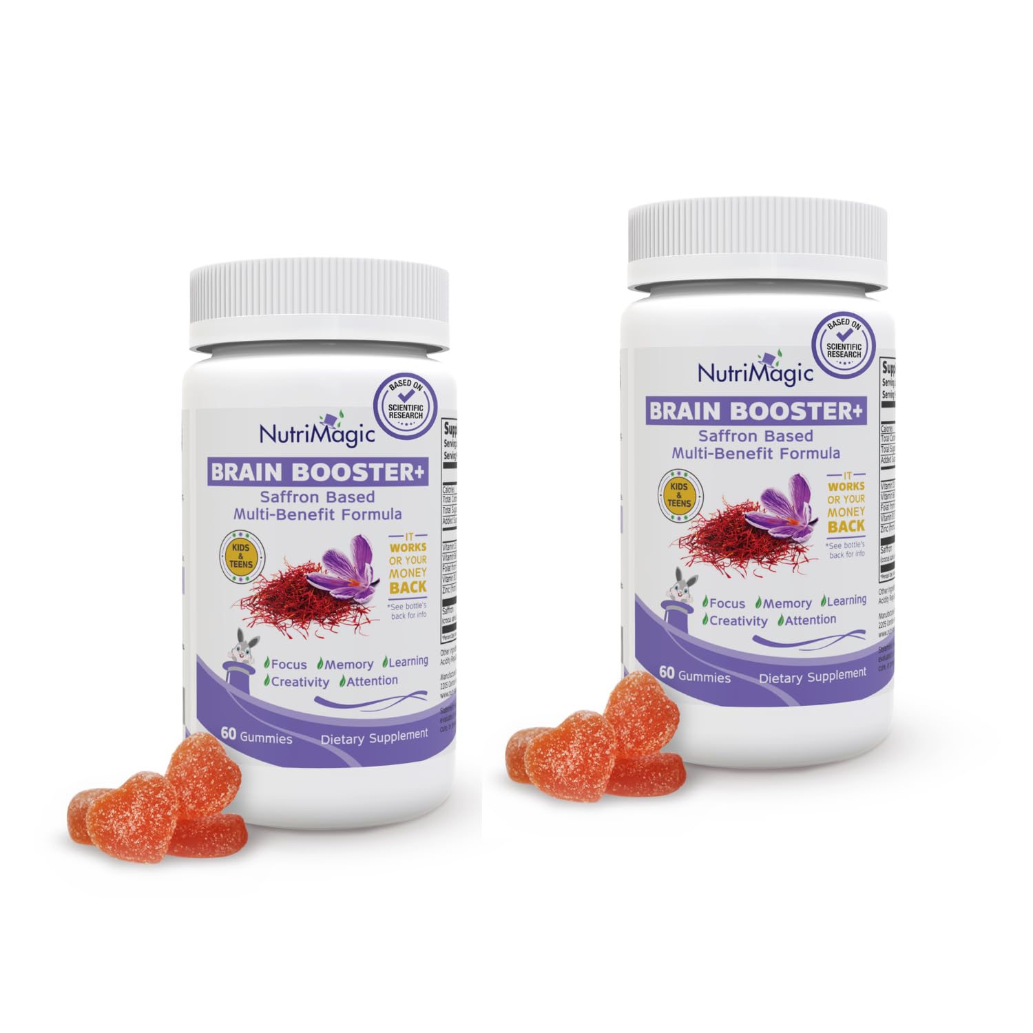 NutriMagic Brain Booster Gummies bottle with saffron imagery