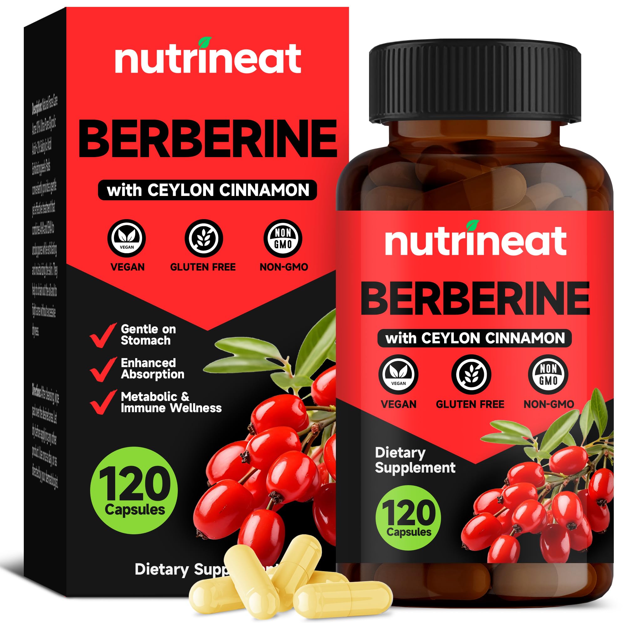 NutriNeat Berberine HCL supplement bottle with 120 capsules