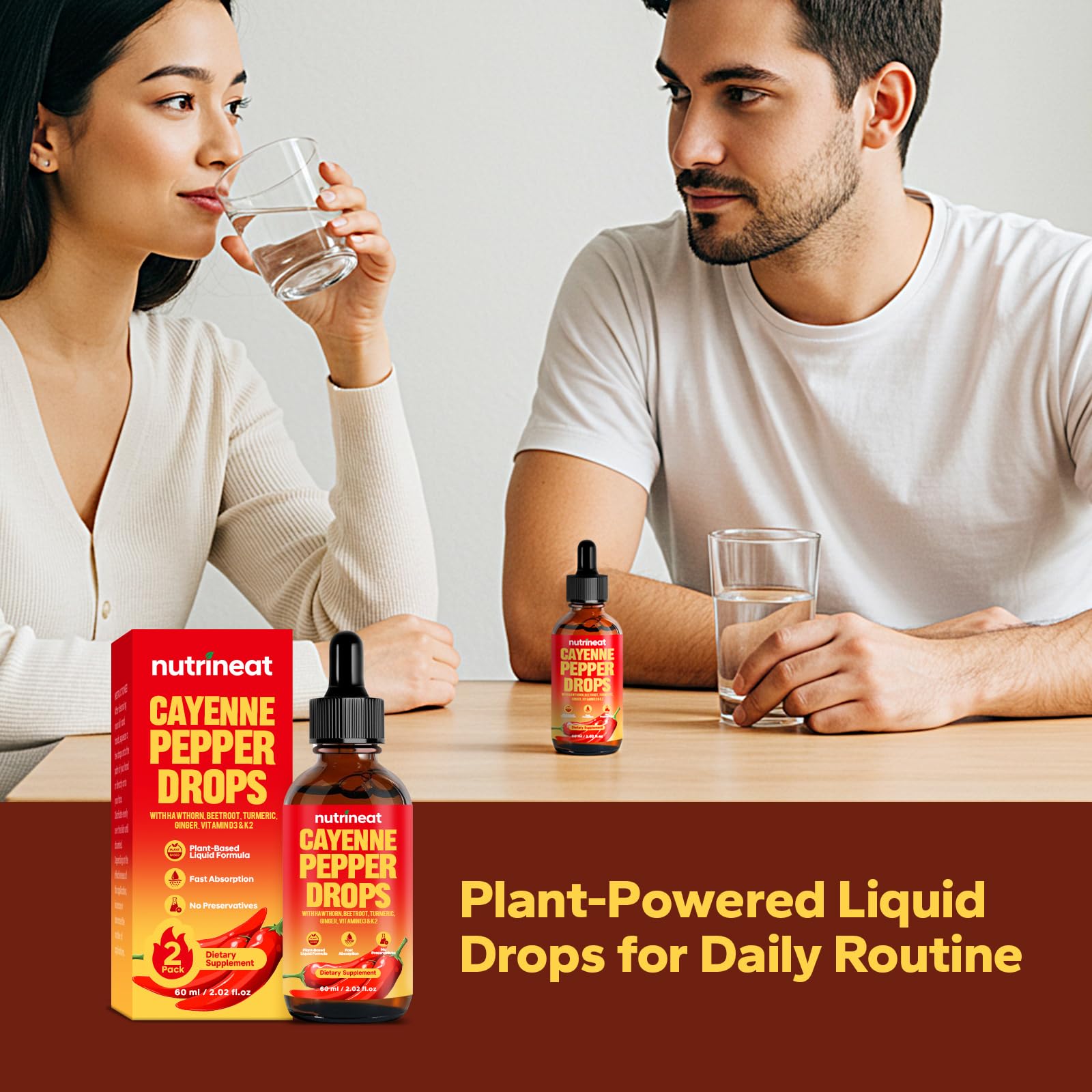 Lifestyle shot: daily wellness with Cayenne Pepper Drops