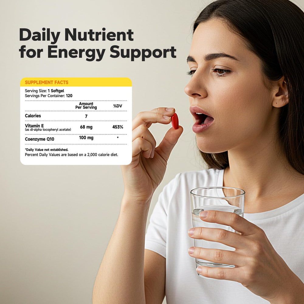 CoQ10 softgels with Vitamin E and MCT oil illustration