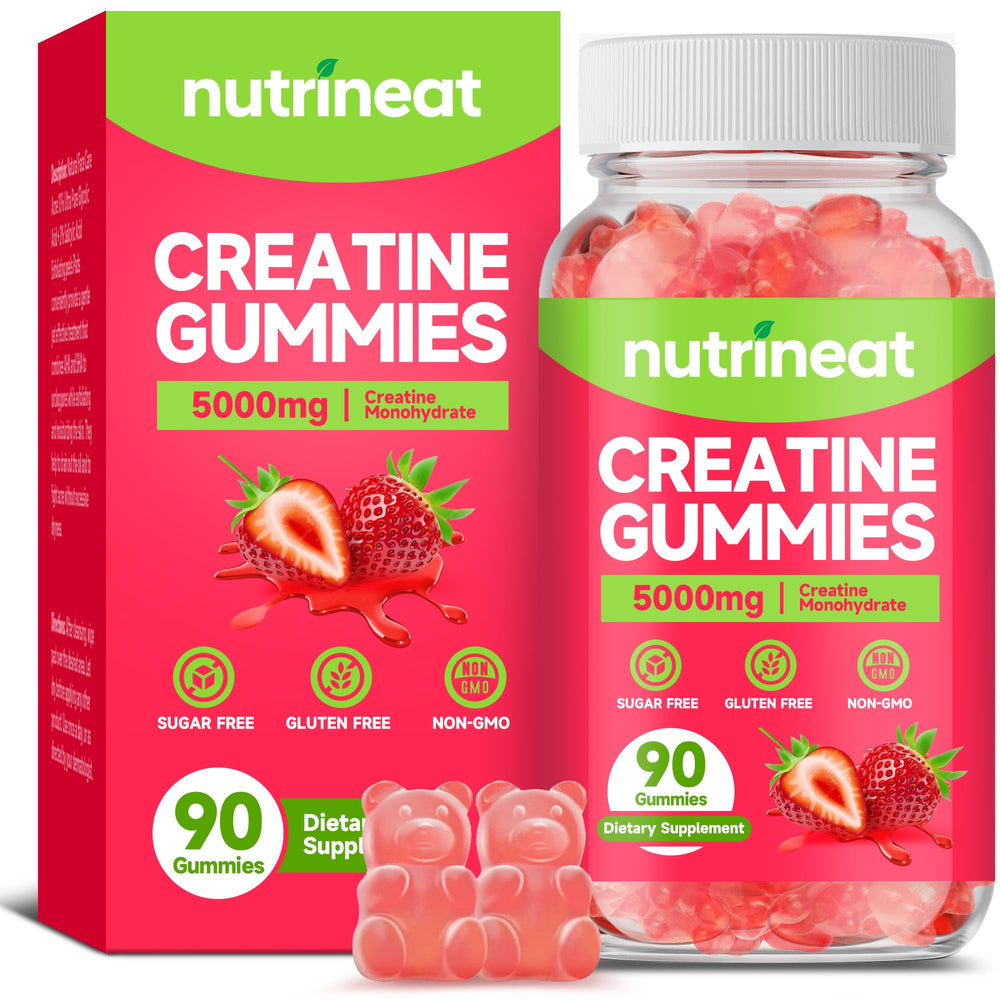 NutriNeat Creatine Gummies strawberry flavor bottle front view, 90 count