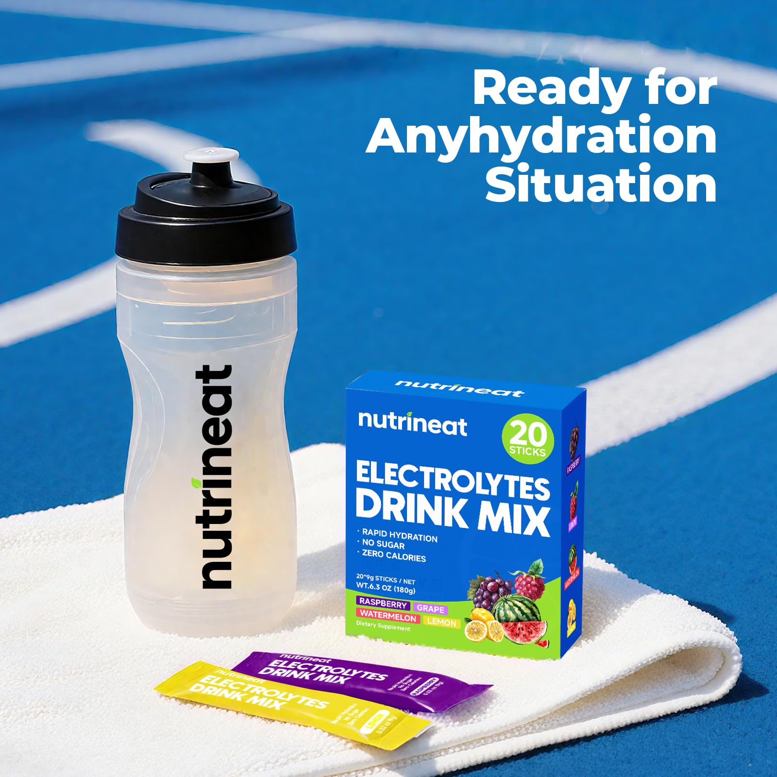 NutriNeat electrolytes sugar-free formula supports flavor-friendly hydration.