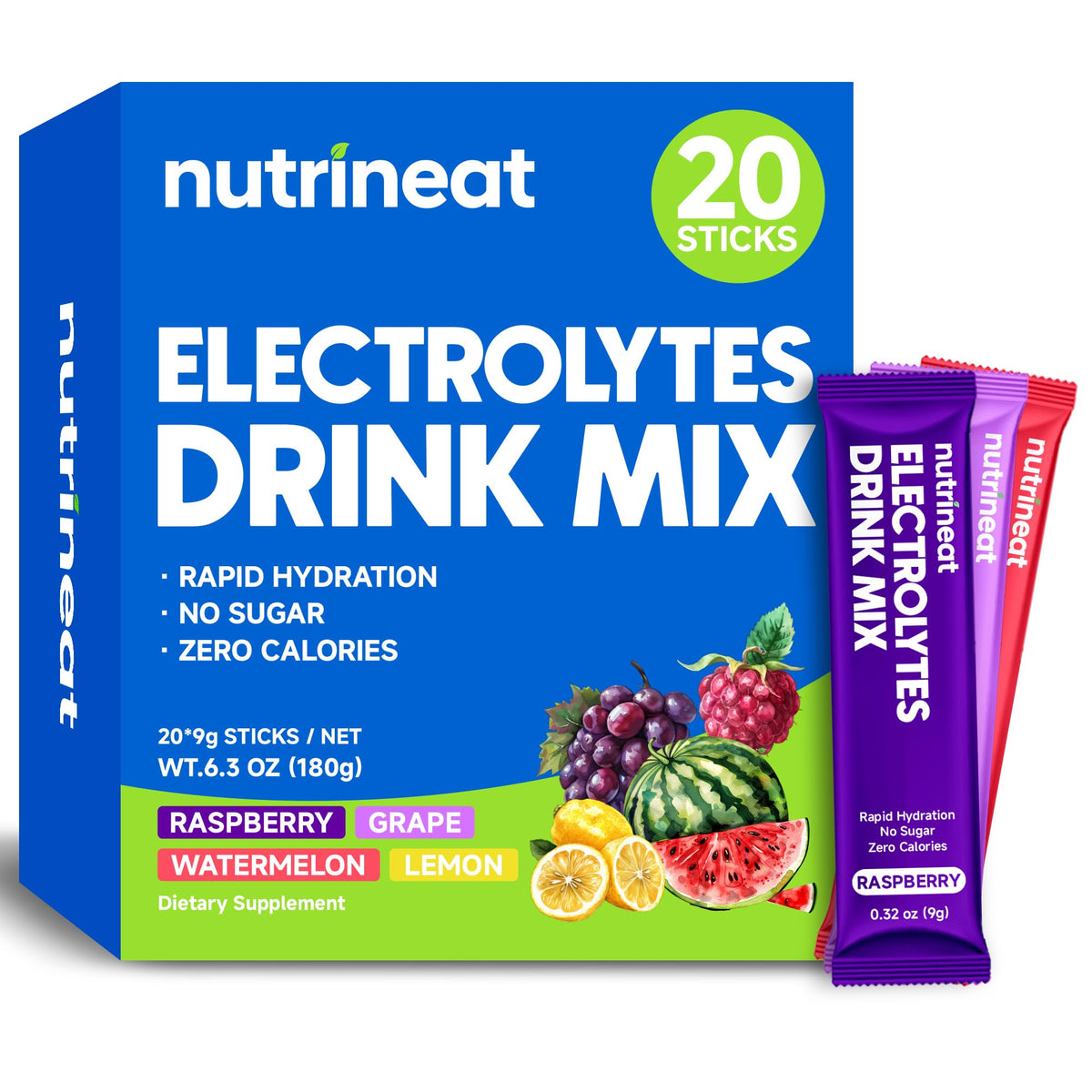 NutriNeat electrolytes raspberry packet dissolving in water for on-the-go hydration.