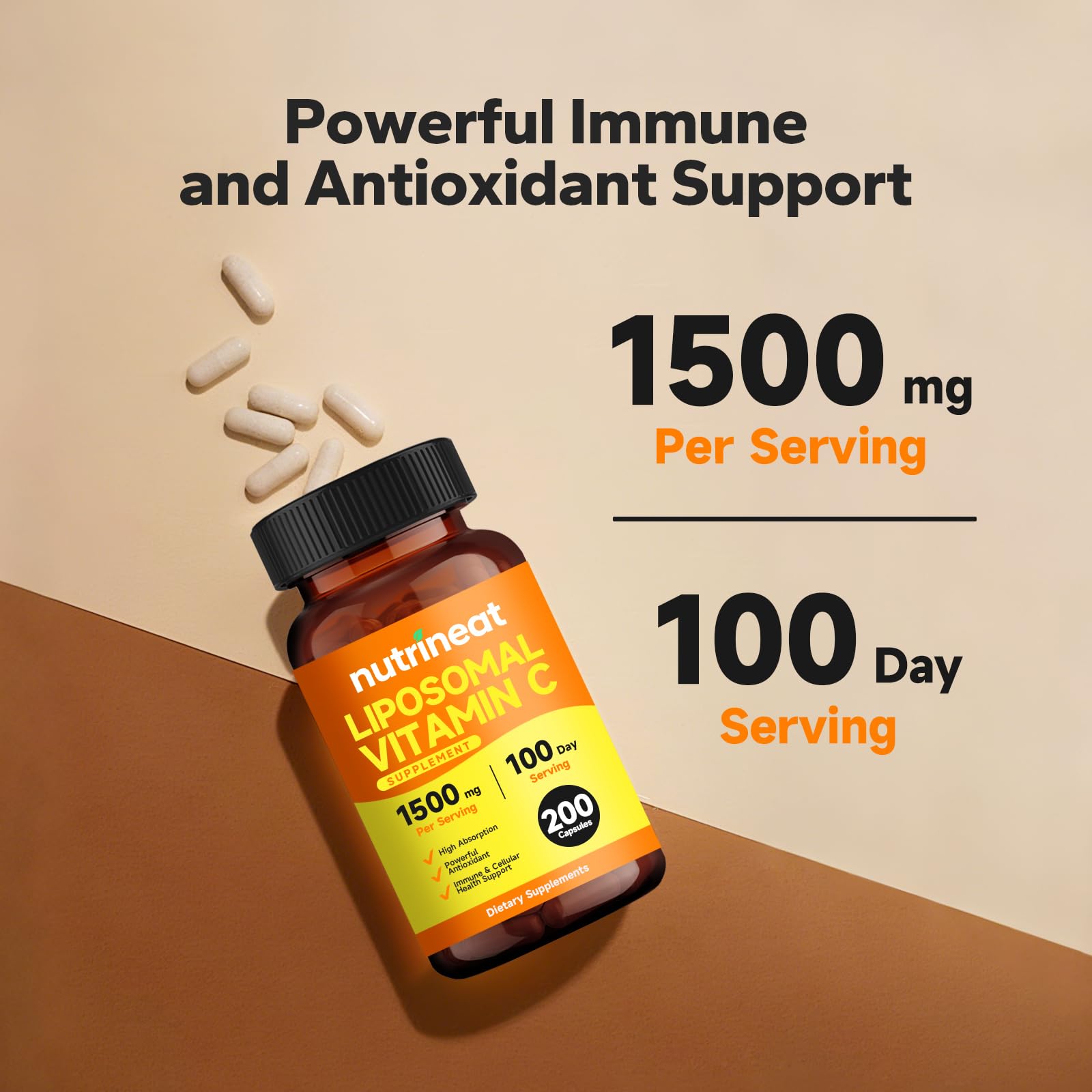 NutriNeat Liposomal Vitamin C bottle label showing ingredients