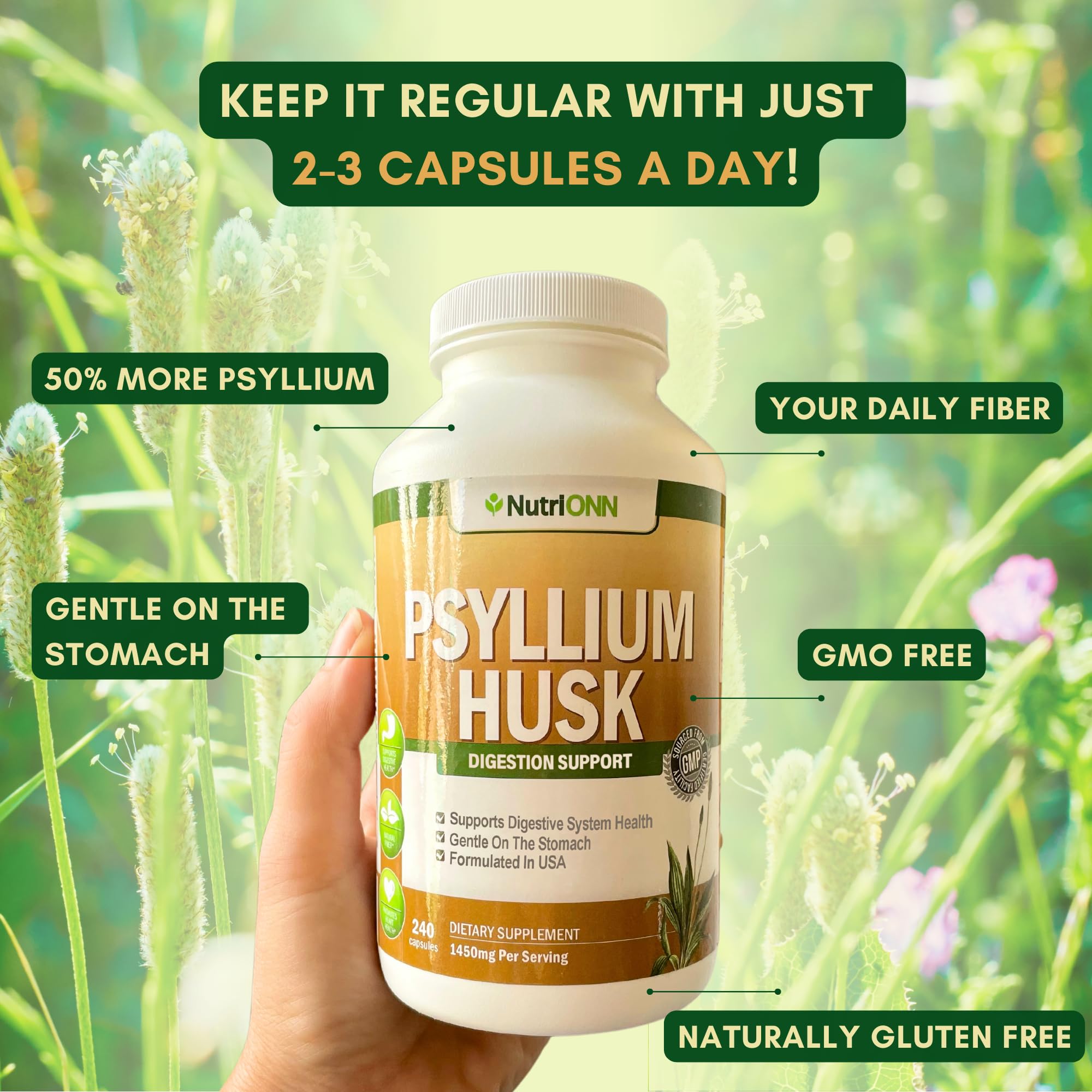 Digestive health and regularity support with psyllium husk
