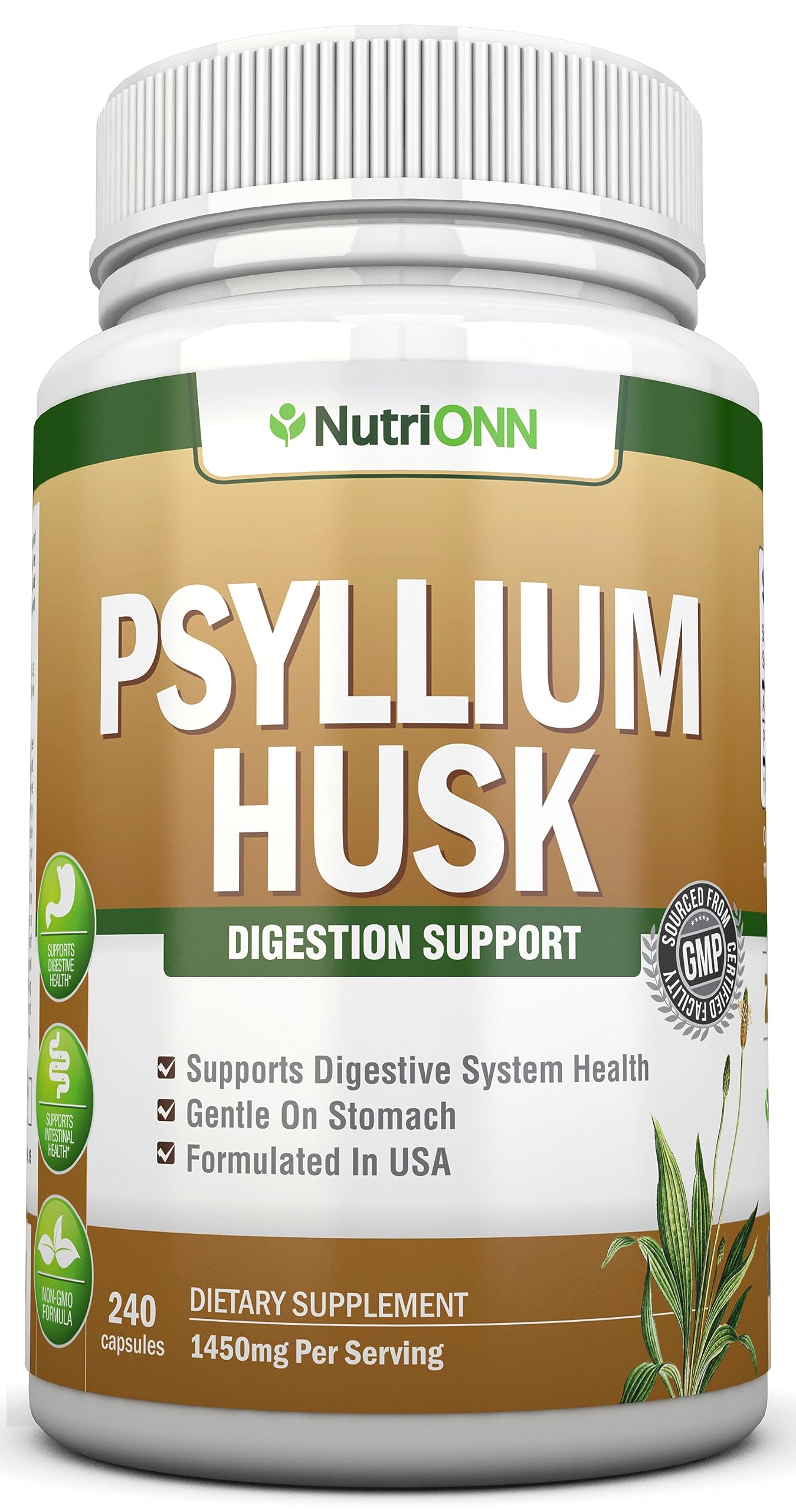 NutriONN Psyllium Husk Capsules front bottle - hero image