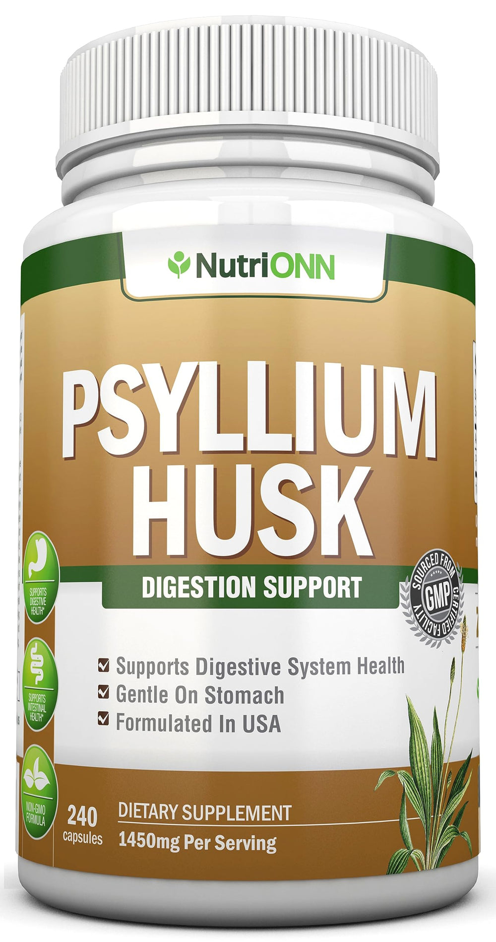 NutriONN Psyllium Husk Capsules front bottle - hero image