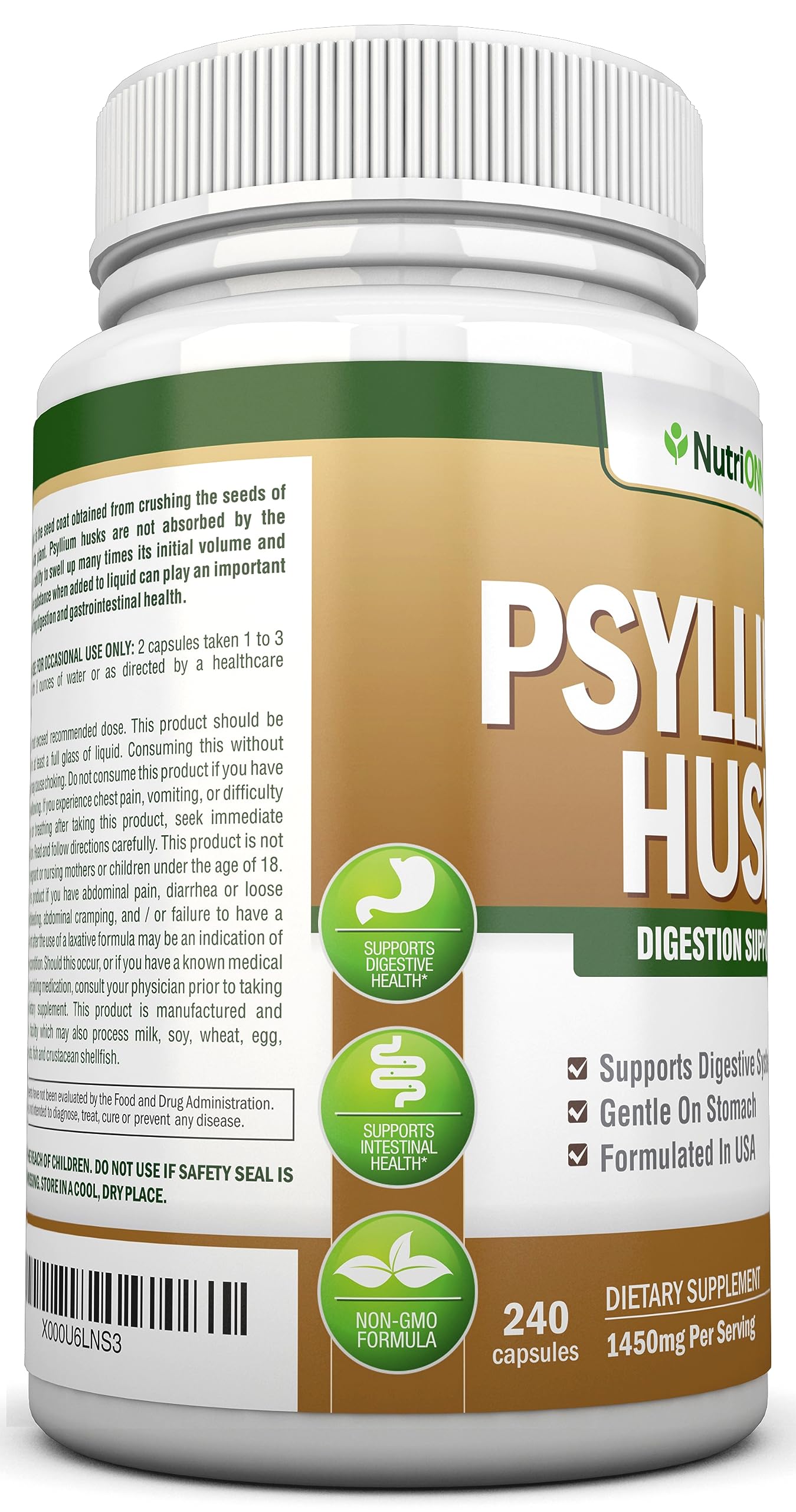 Ingredients: psyllium husk capsules - 100% natural soluble fiber
