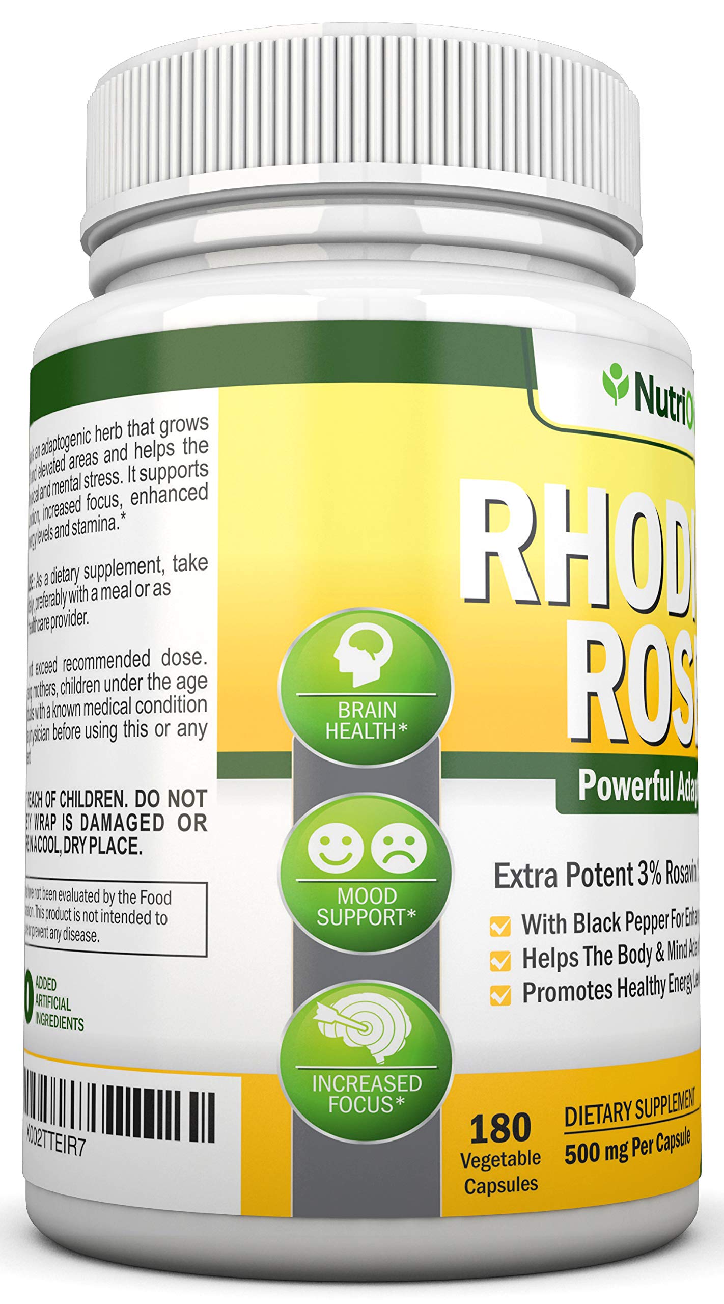 NutriONN Rhodiola Rosea 6-month supply label on bottle.
