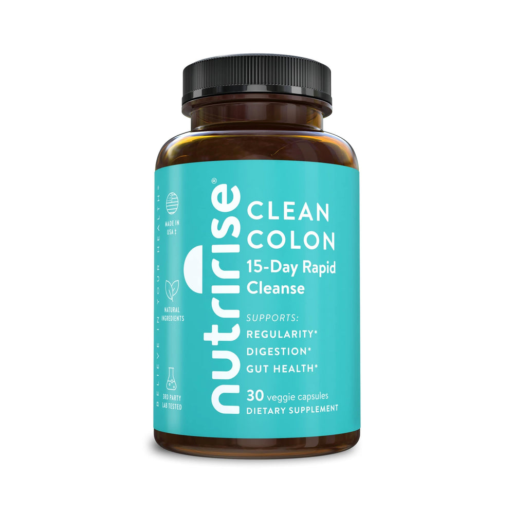 NutriRise 15-day colon cleanse bottle promotes a refreshing digestive-start routine.