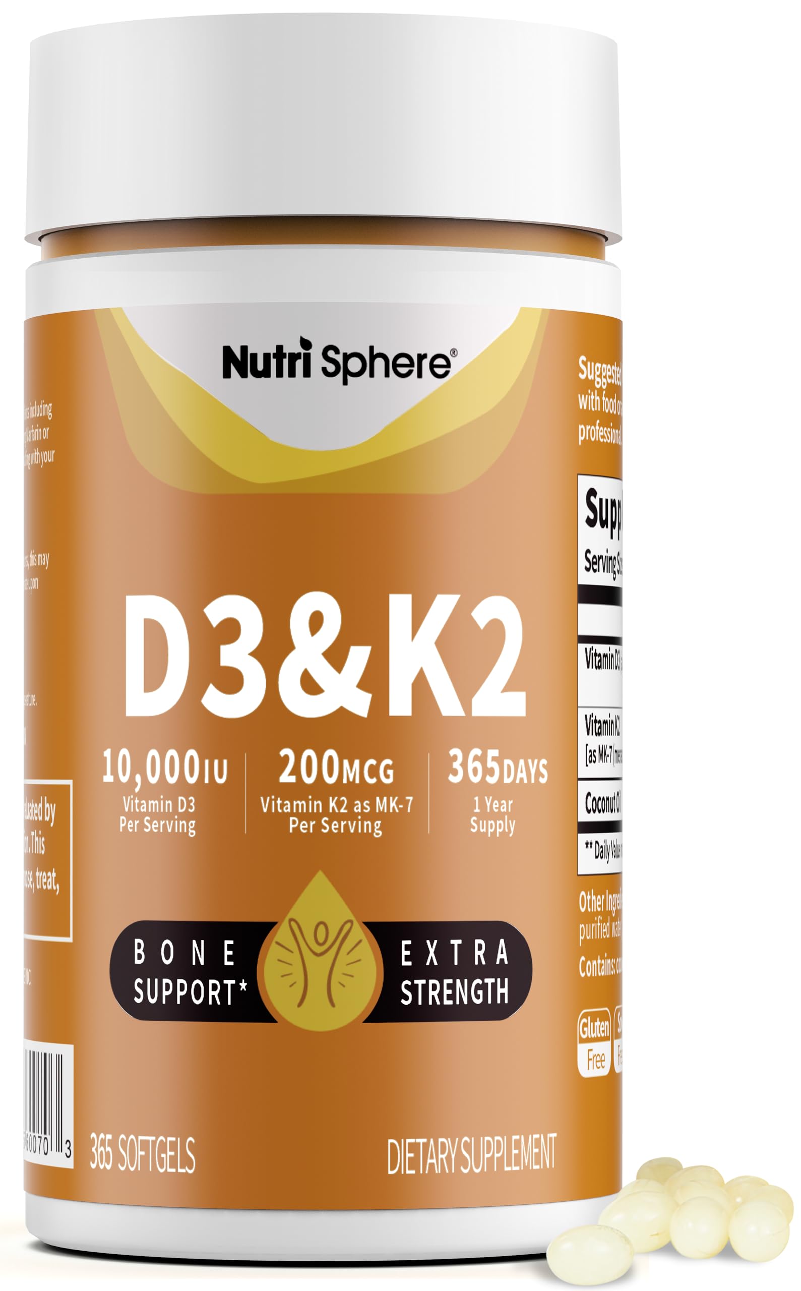 Front view of NutriSphere Vitamin D3 & K2 bottle