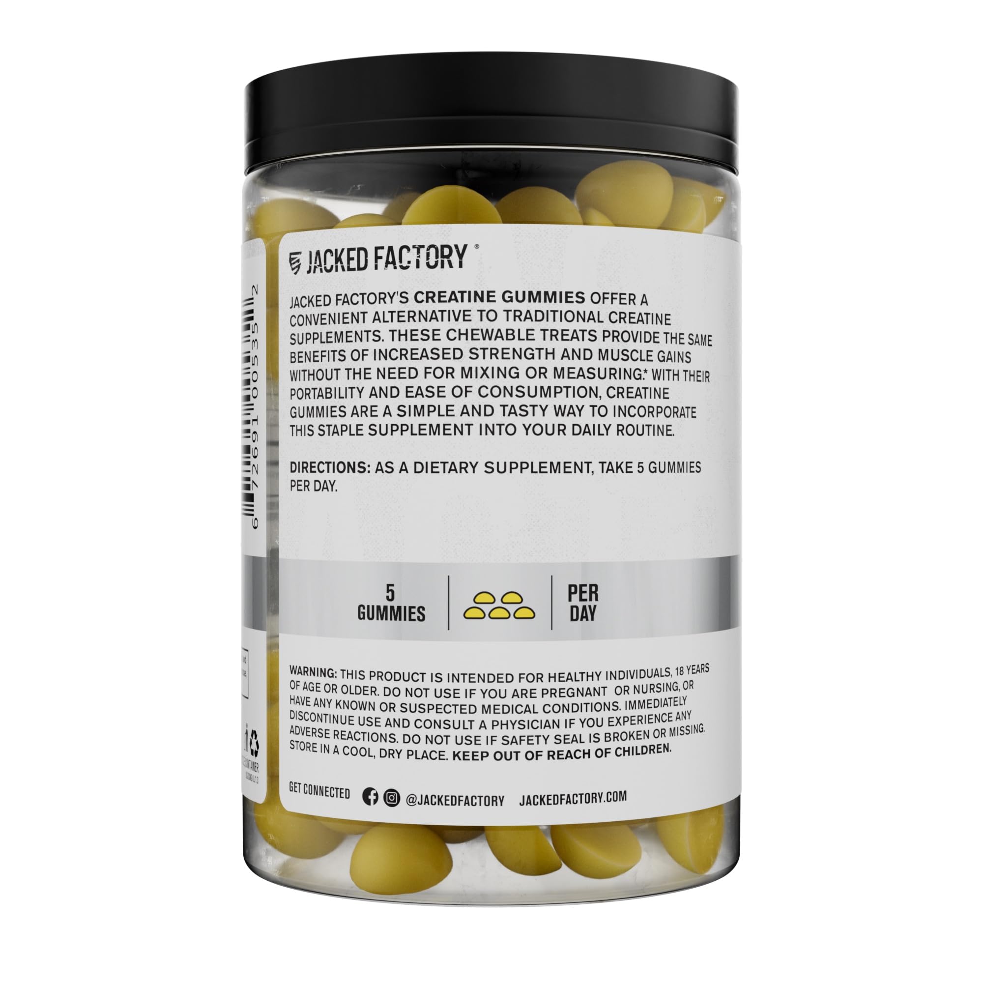 Nutrition facts and bottle overview for Creatine Monohydrate Gummies