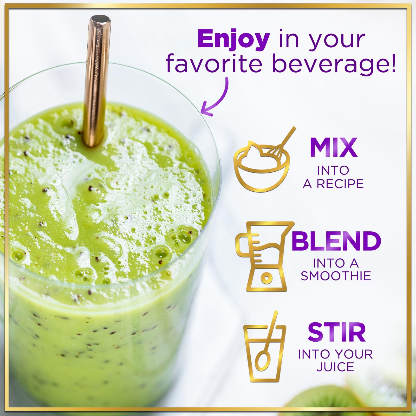 Product nutrition facts showing cGMP compliance and third-party testing