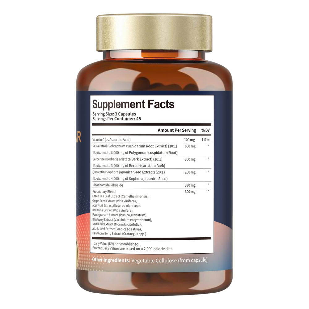 Nutrition facts panel for Resveratrol Berberine 120 capsules