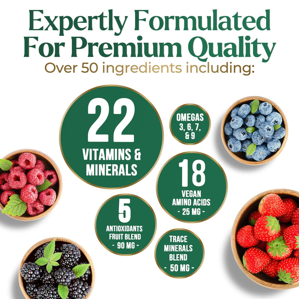 Illustration of vitamins A, C, D, B12, Biotin and Zinc