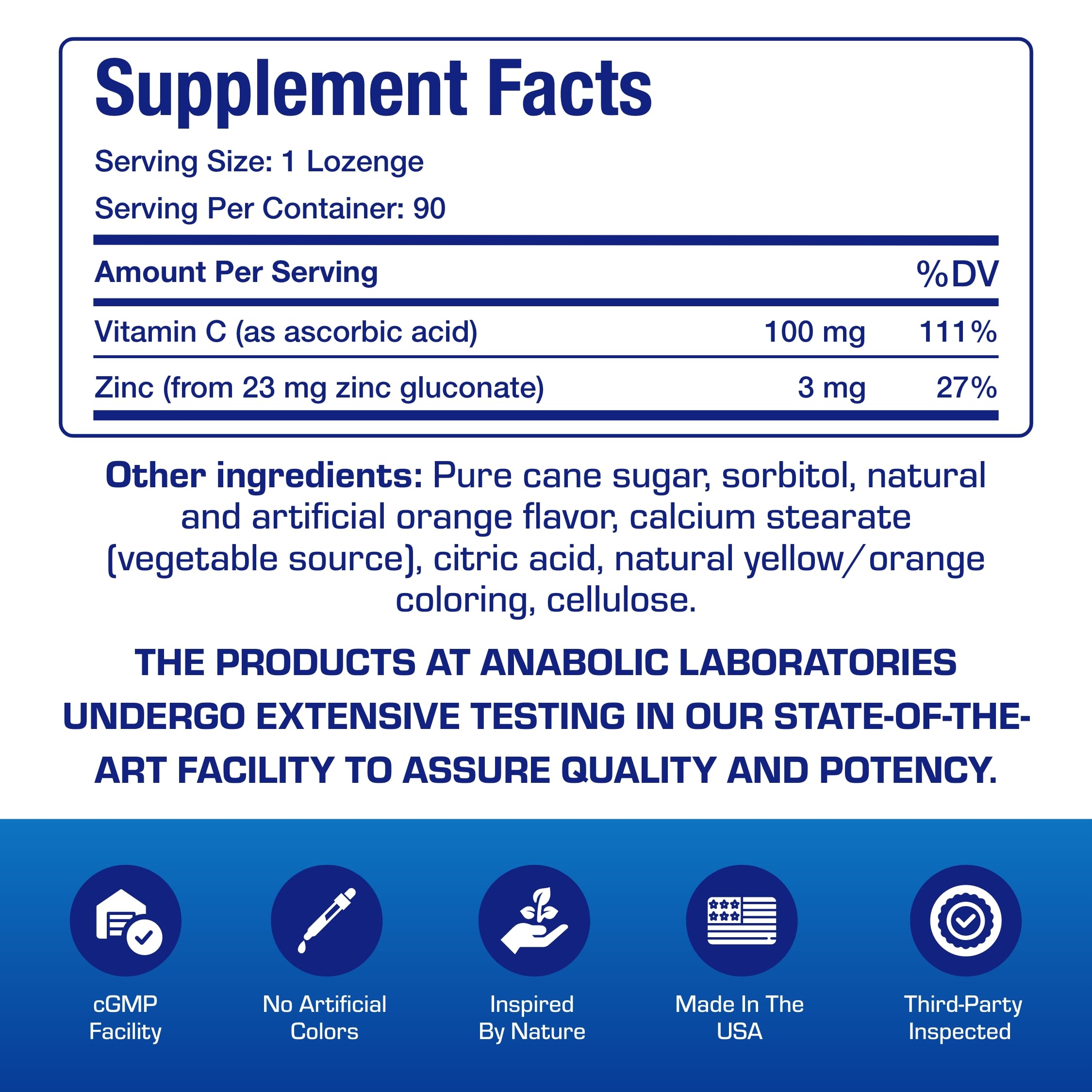 Nutrition facts for zinc and vitamin C lozenges - orange flavor