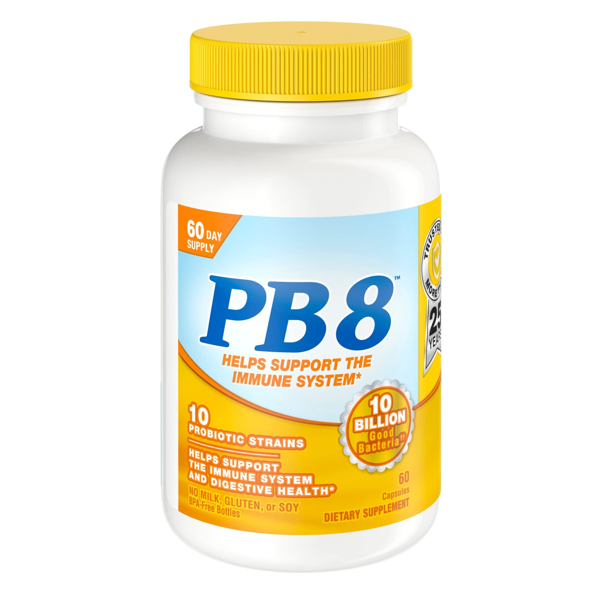 Probiotic capsule showing 10 billion CFU per serving