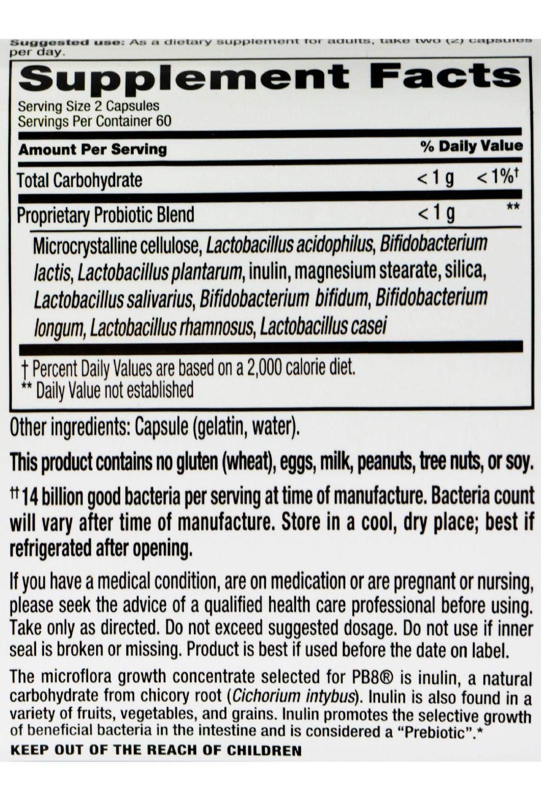 Nutrition Now Pb8 Acidophilus Original 120 Count box and bottle