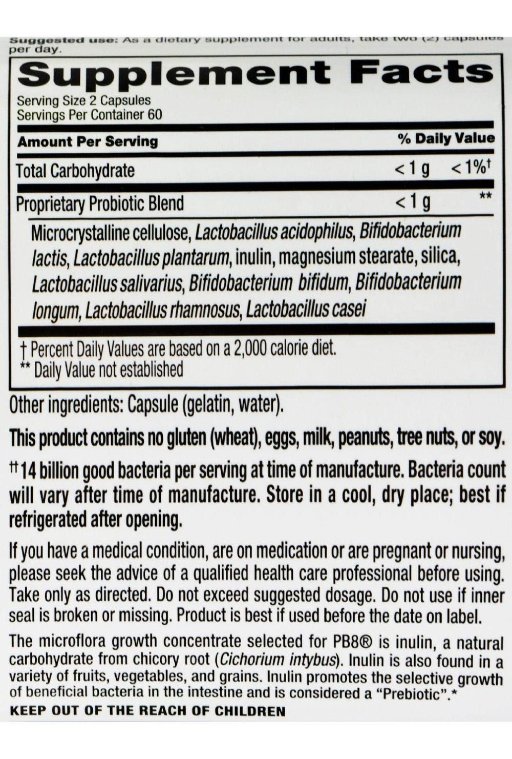 Nutrition Now Pb8 Acidophilus Original 120 Count box and bottle
