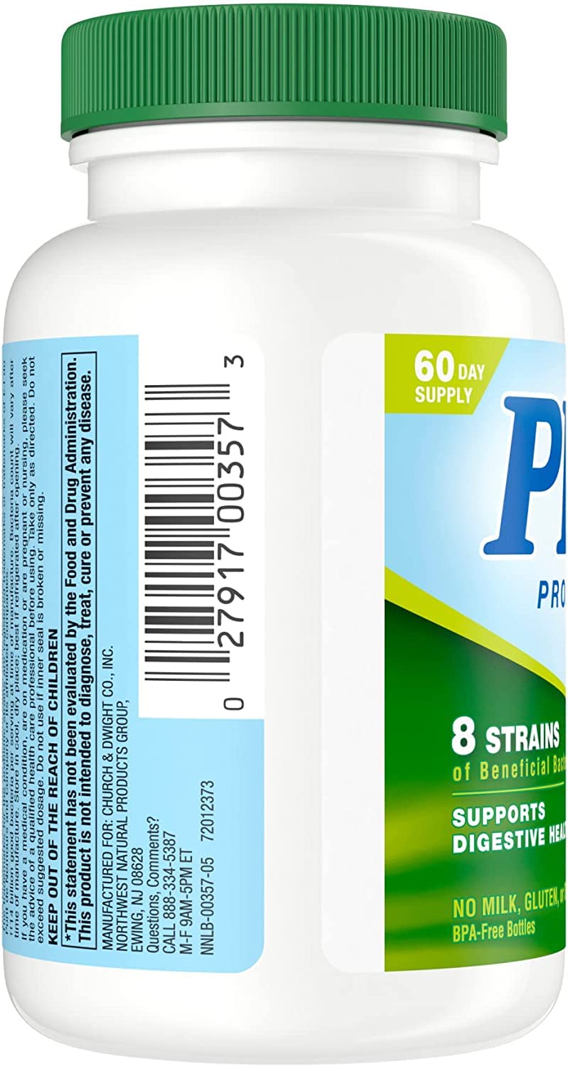 Bottle label close-up showing ingredients and probiotic strains