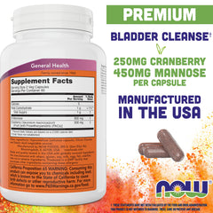 Nutrition per serving: 900 mg d-Mannose and 500 mg Cranberry per 2 capsules