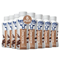 Nutrition PIan chocolate high protein milk shake pack-shot shows convenient 30g protein per serving.
