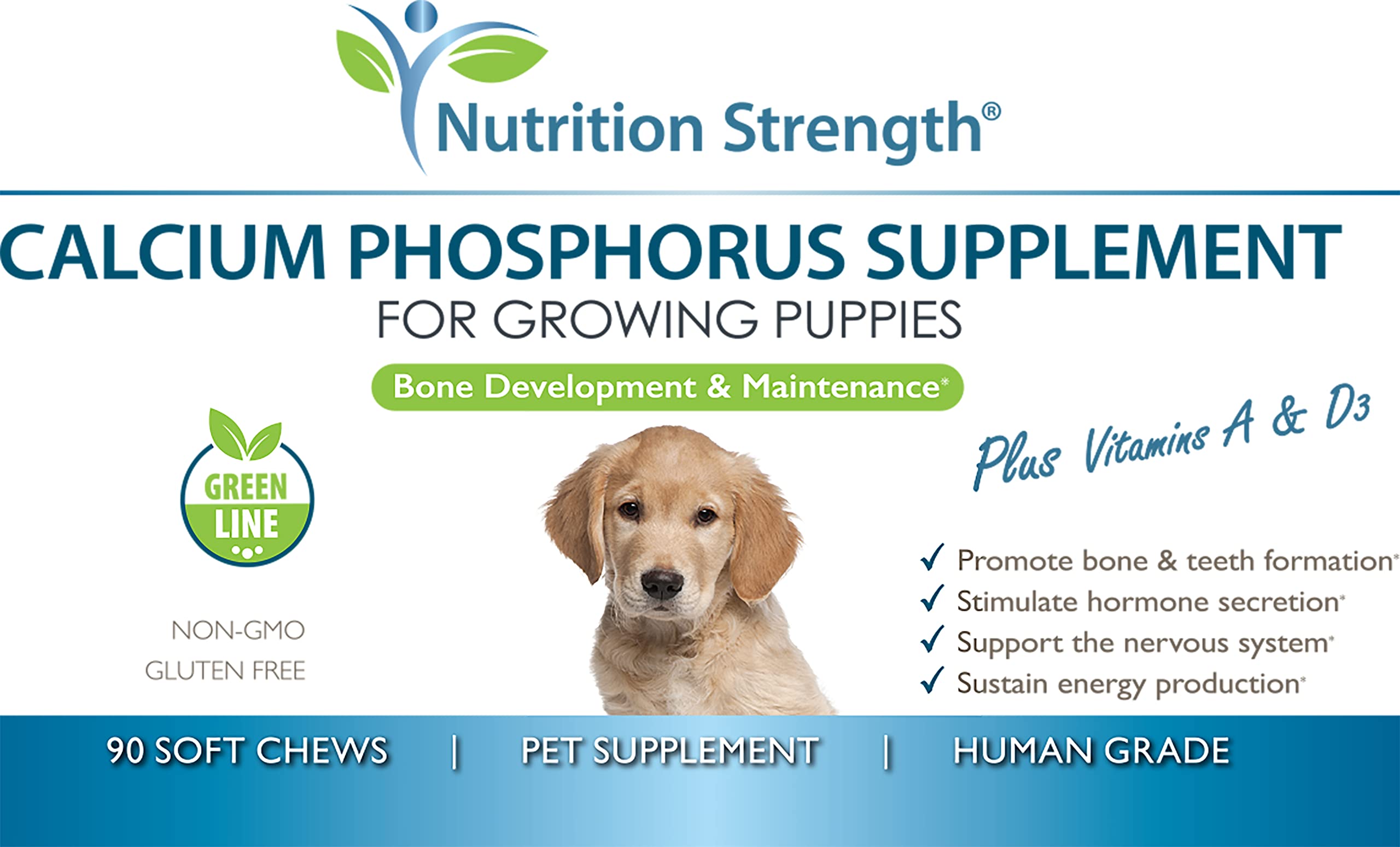 Made in USA Nutrition Strength dog supplement bottle