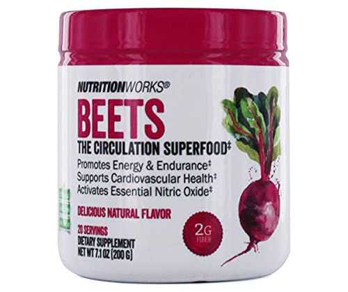 Nutrition Works Beets Superfood Powder tub front for a convenient energy support.