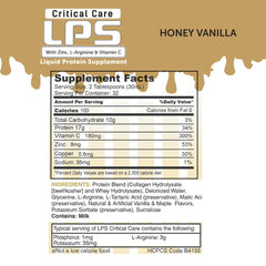 Close-up of LPS Liquid Collagen & Whey Protein Honey Vanilla nutrition label