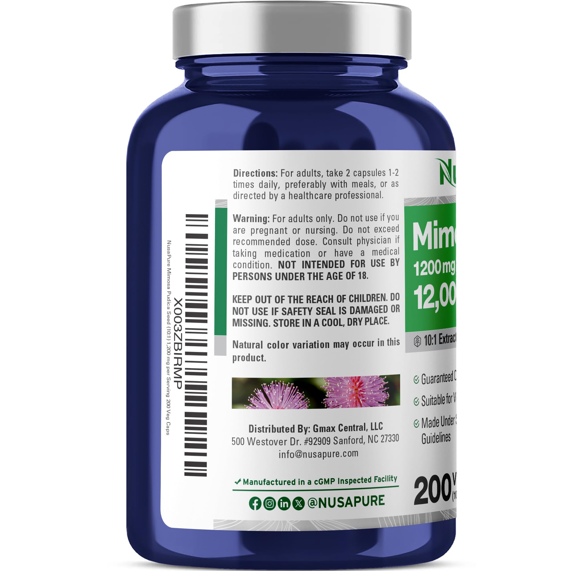 Nutritional facts label for Mimosa Pudica supplement