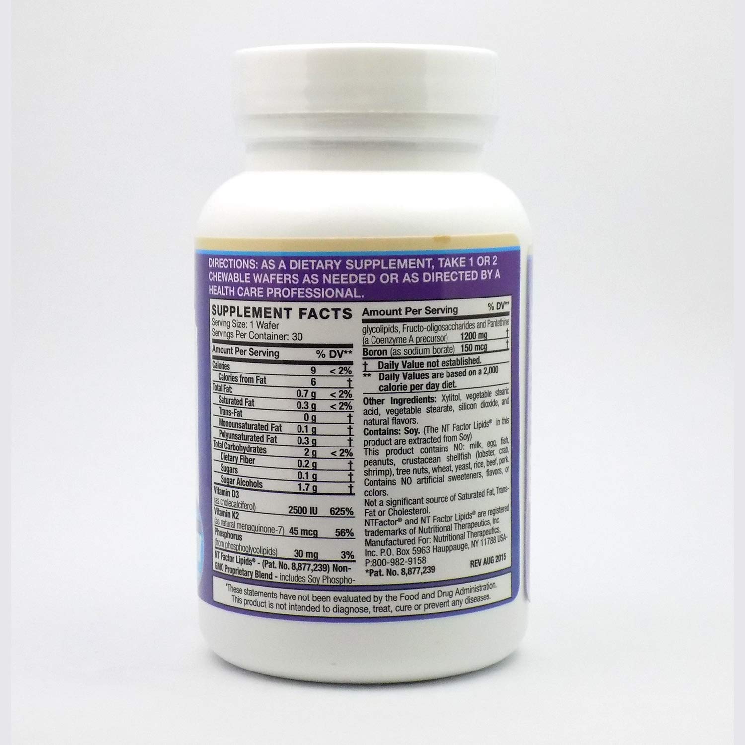 Close-up of Nutritional Therapeutics D3/K2 Vanilla 30 Wafers packaging