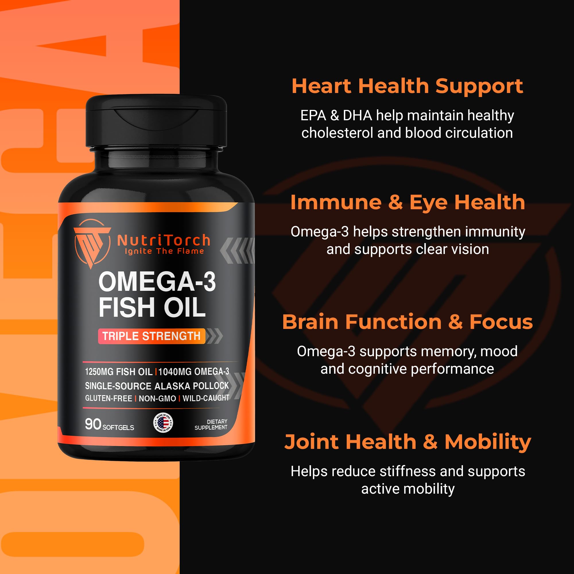 Close-up of NutriTorch Omega-3 capsules
