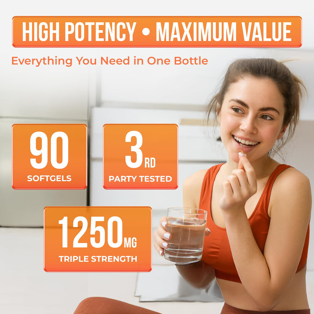 Triple-strength 1250mg Omega-3 softgels