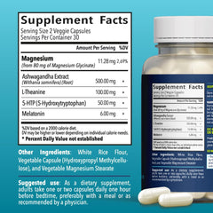 Close-up of Sleep Support ingredients: Melatonin, L-Theanine, Magnesium, Ashwagandha, 5-HTP