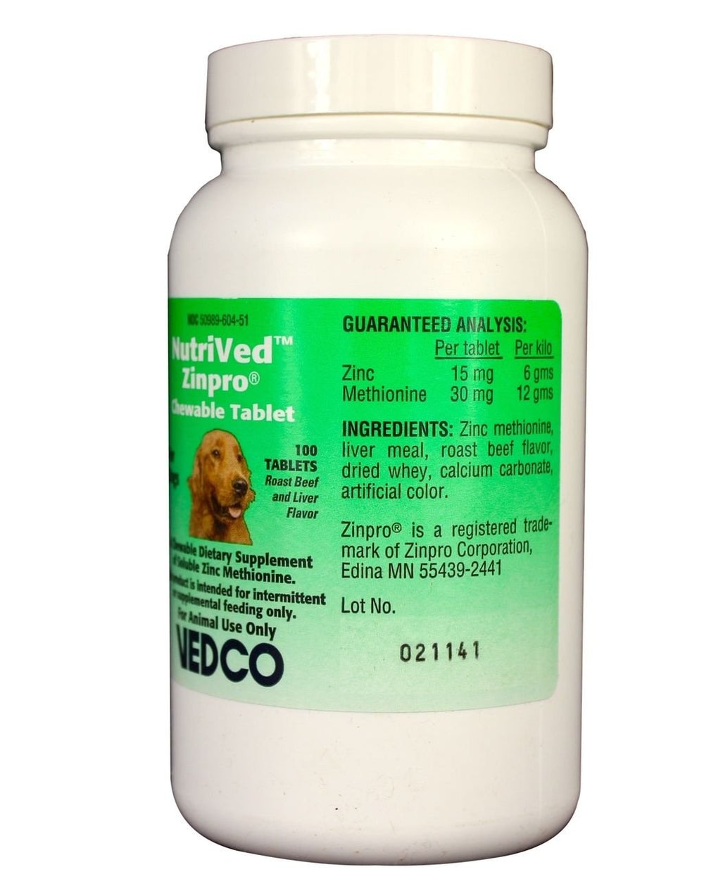 Close-up of NutriVed ZinPro dog chewable tablet