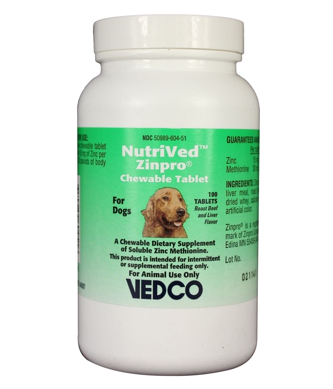 NutriVed ZinPro Chewable Tablets for Dogs - 100 count bottle