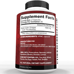 Close-up of ACV capsules showing 1600 mg per serving