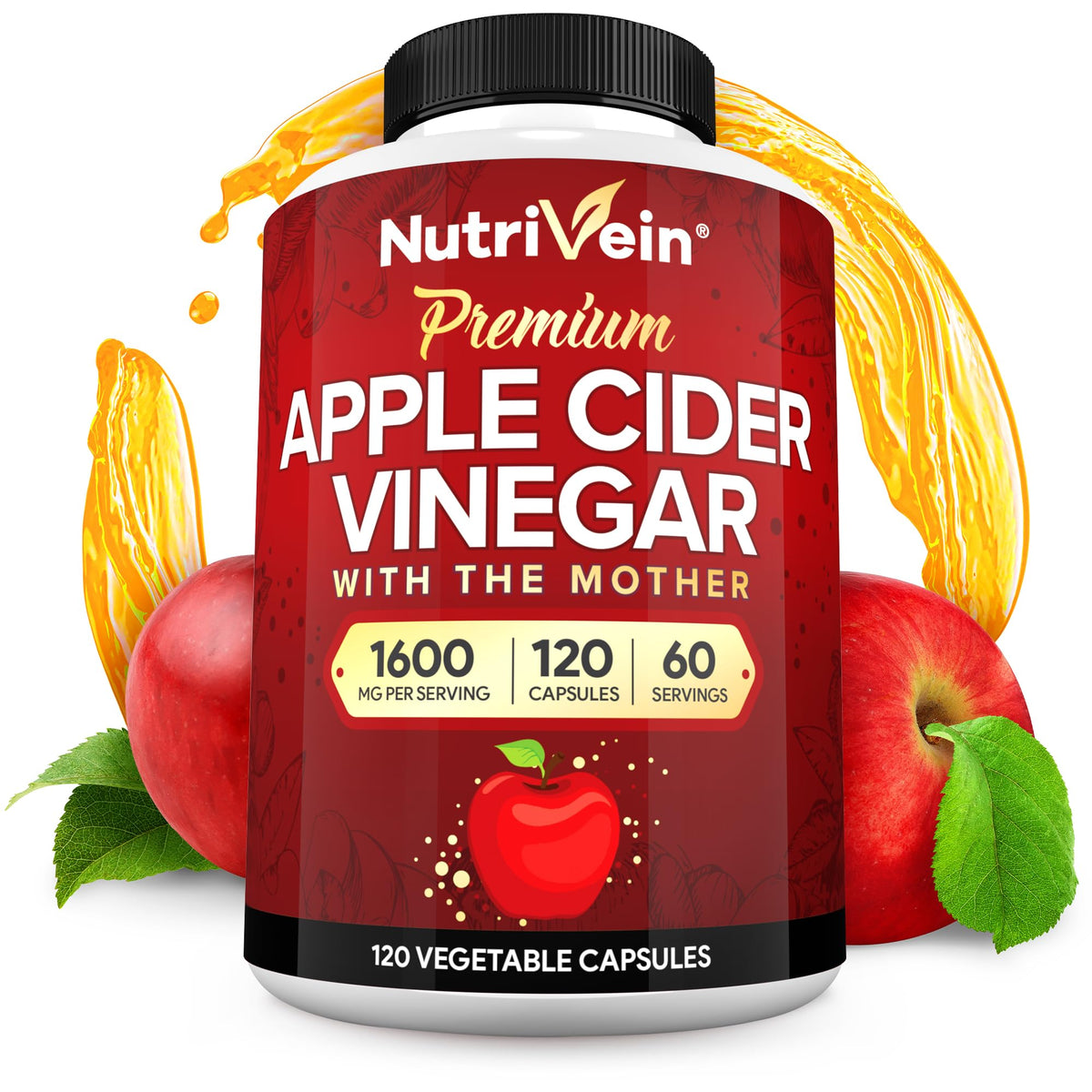 Nutrivein Apple Cider Vinegar capsules bottle, 120 capsules