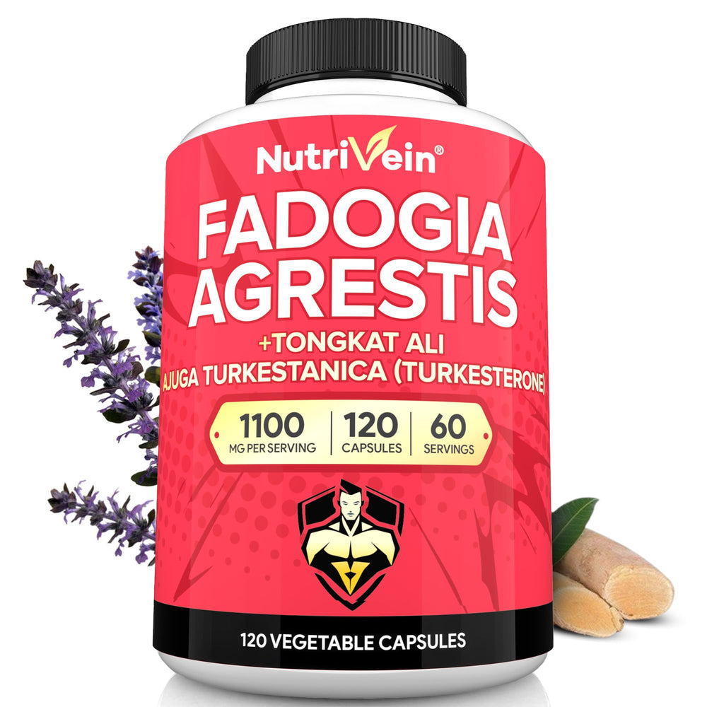 Nutrivein Fadogia Agrestis, Tongkat Ali, and Turkesterone 1100 mg per 120-caps bottle