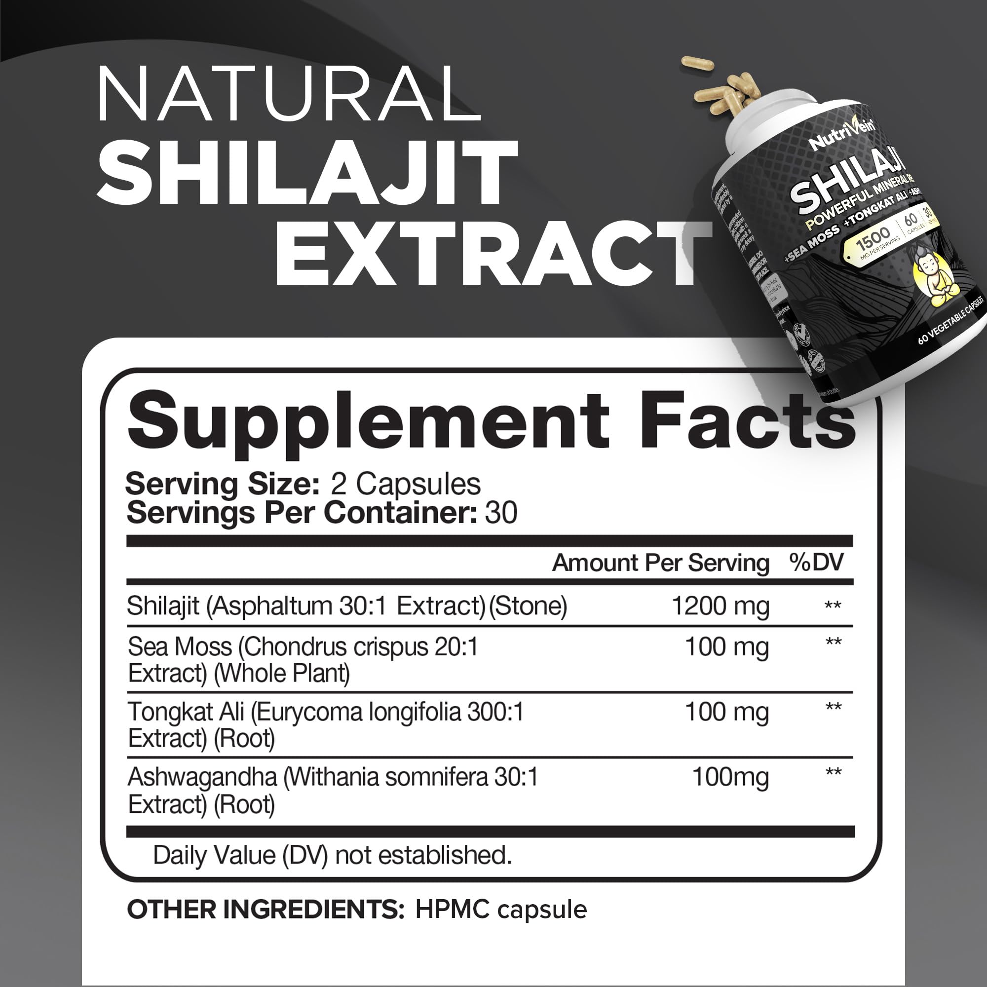 Nutrivein Irish Sea Moss powder jar highlights mineral-rich wellness.