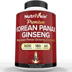 Front view of Nutrivein Korean Red Panax Ginseng 1600mg bottle